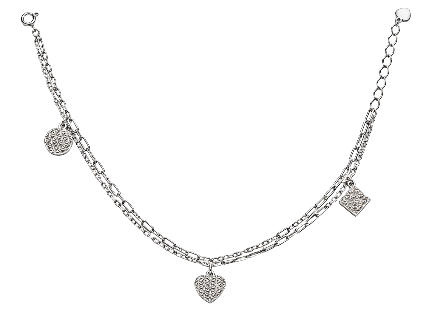 Silver Double Layer Geometric Charm Anklet