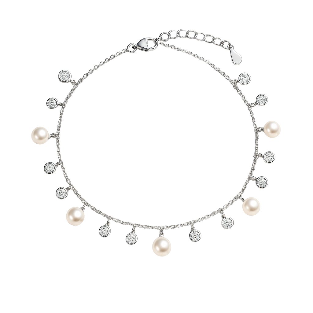 Silver Pearl Charm Anklet