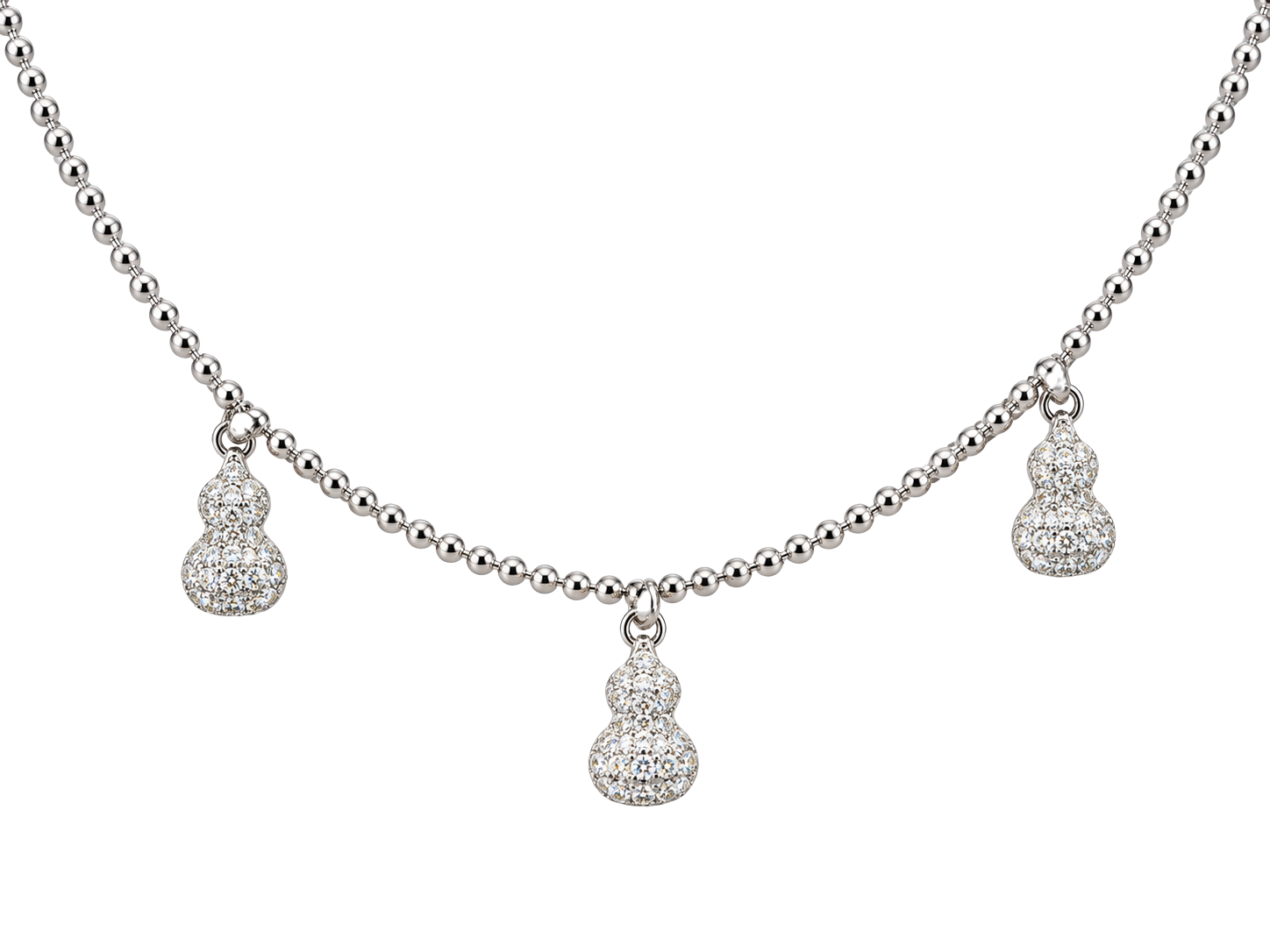 White Gold Beaded Ball Chain Pavé Charm Ankle