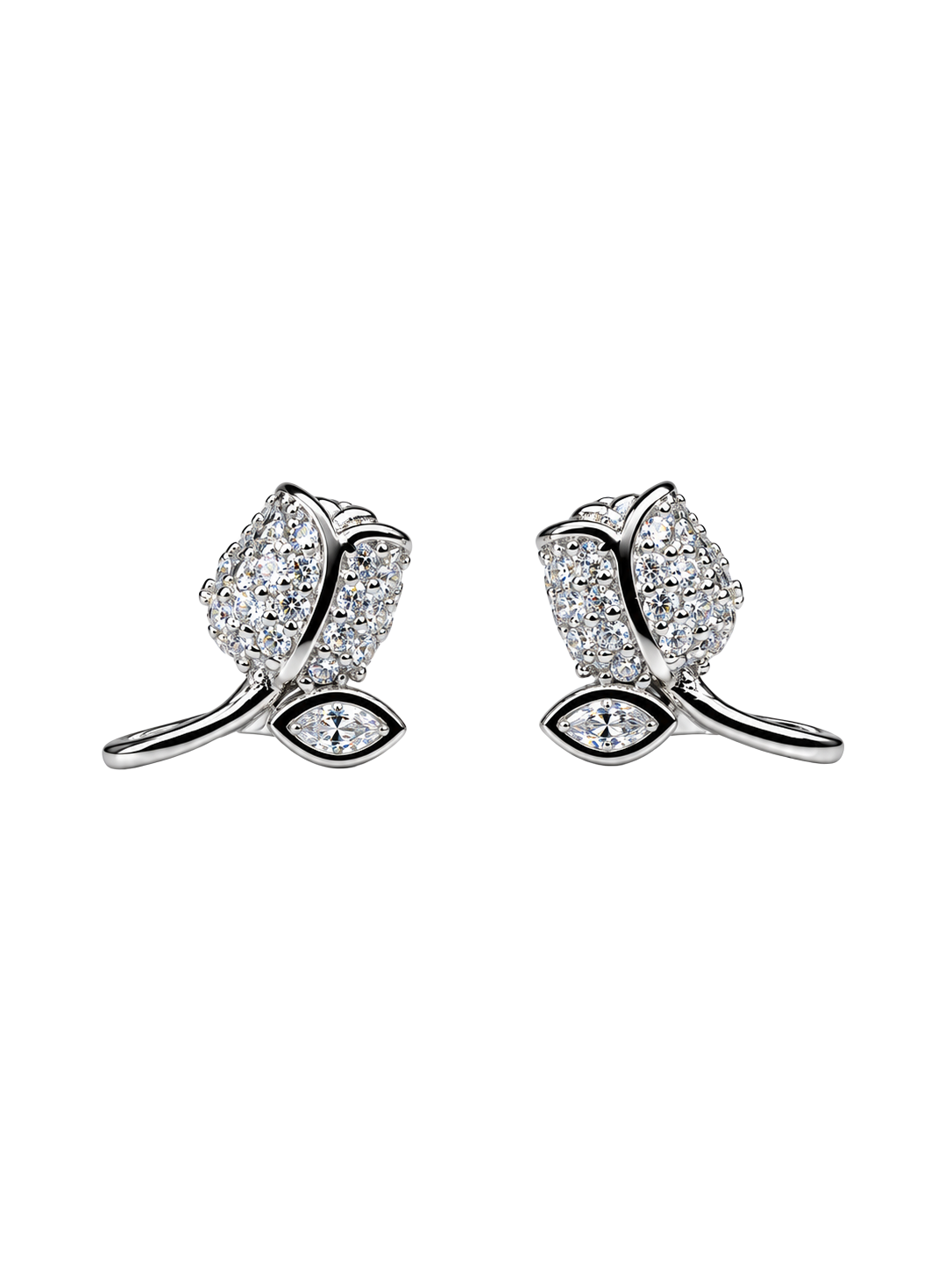 Blooming Tulip Crystal Silver Stud Earrings