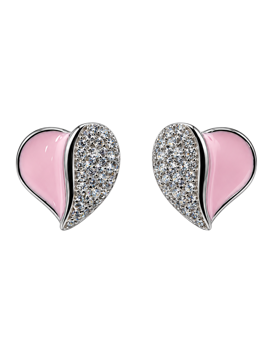 Blush Pink Heart Crystal Silver Stud Earrings