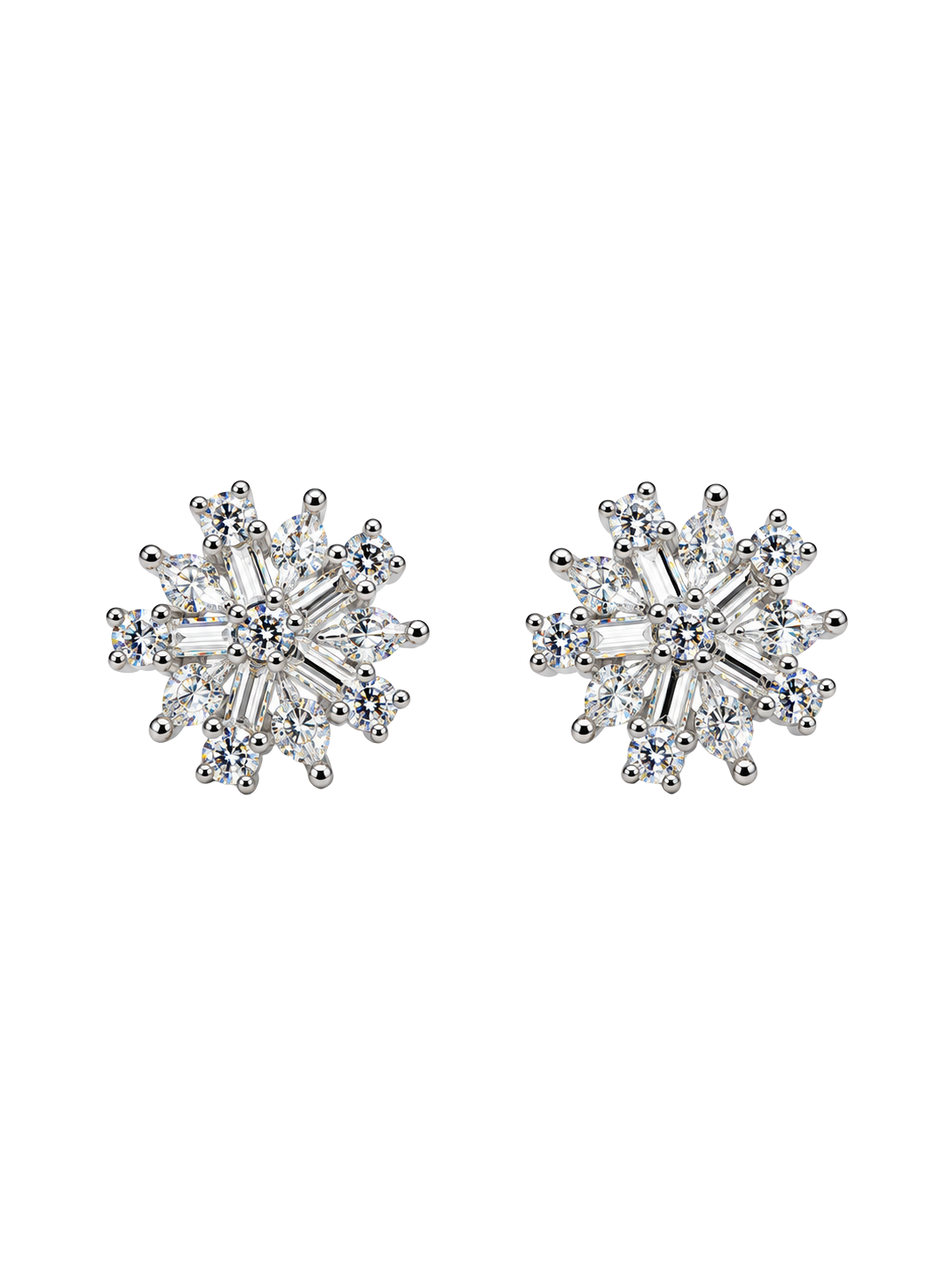 Celestial Starburst Crystal Silver Stud Earrings