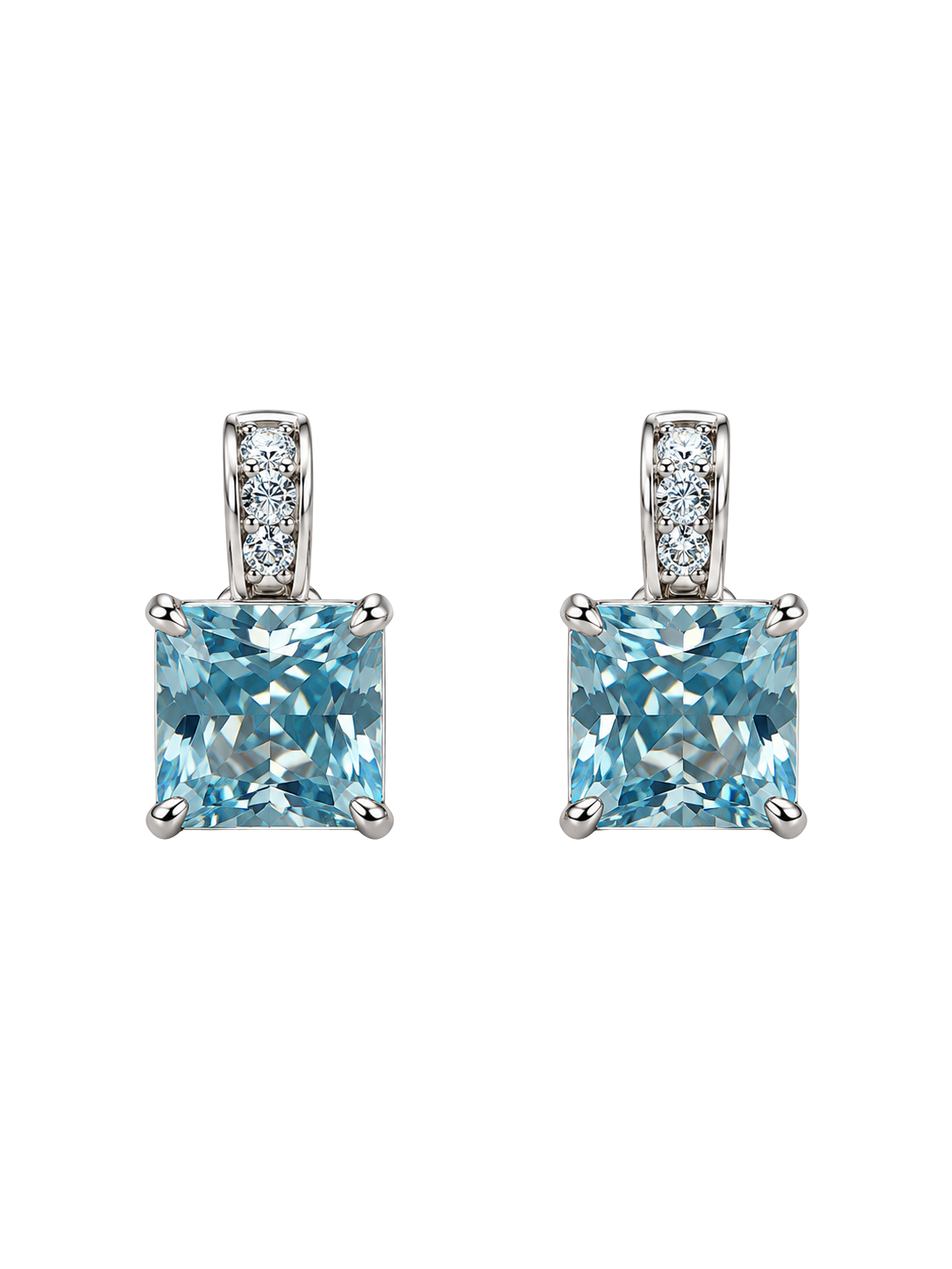 Cushion Cut Aquamarine Gemstone Earrings