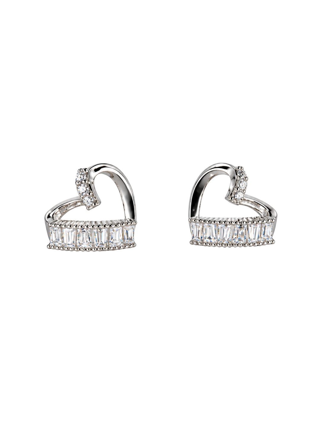 Dazzling Baguette Crystal Silver Heart Earrings