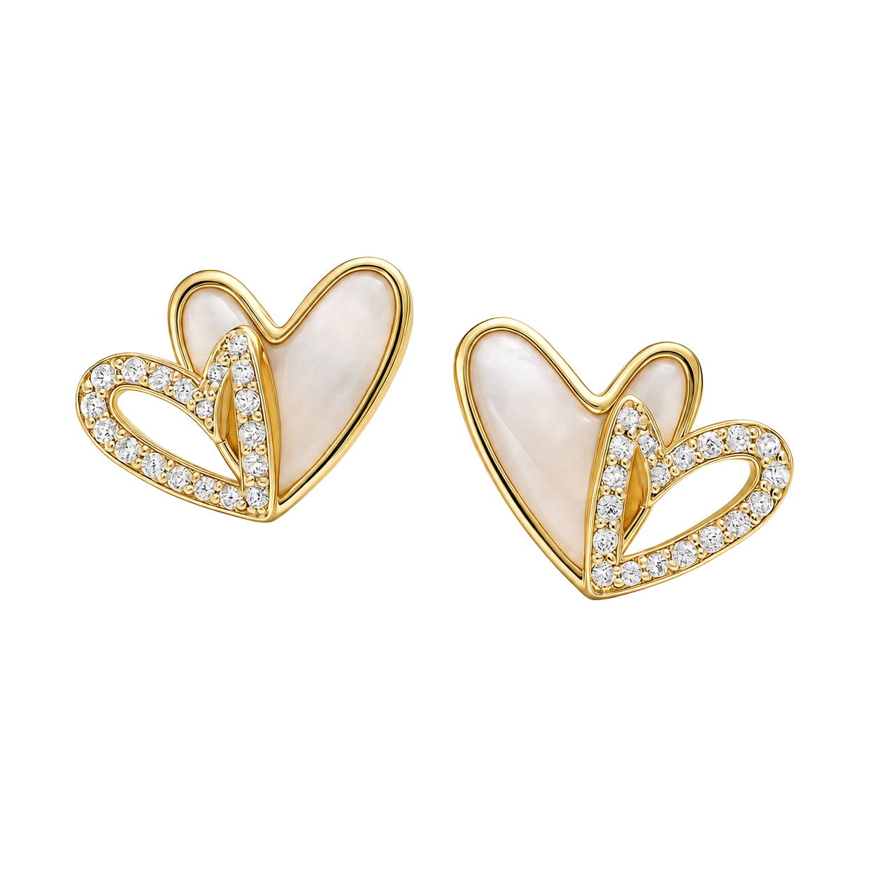 Gold Double Heart Studs Earrings