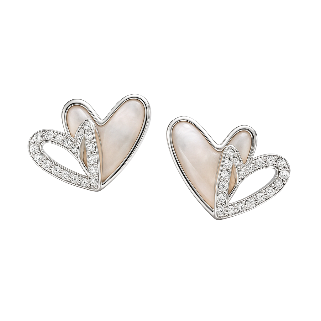 Silver Double Heart Studs Earrings