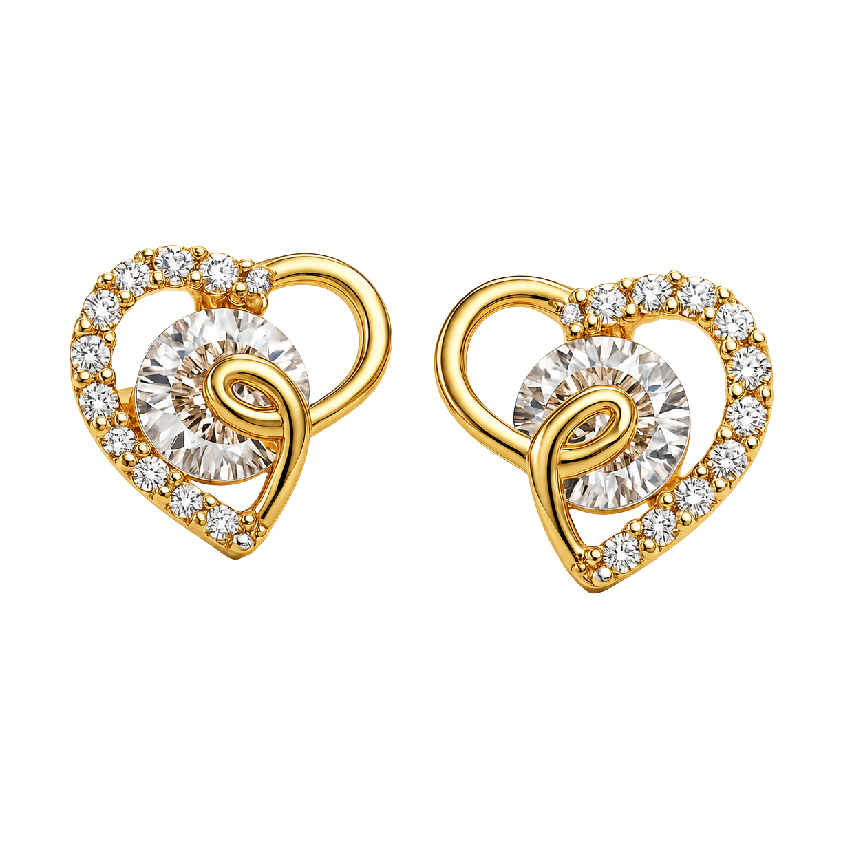Elegance Half-Pave Heart Golden Earrings
