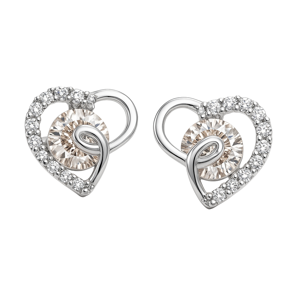 Elegance Half-Pave Heart Silver Earrings