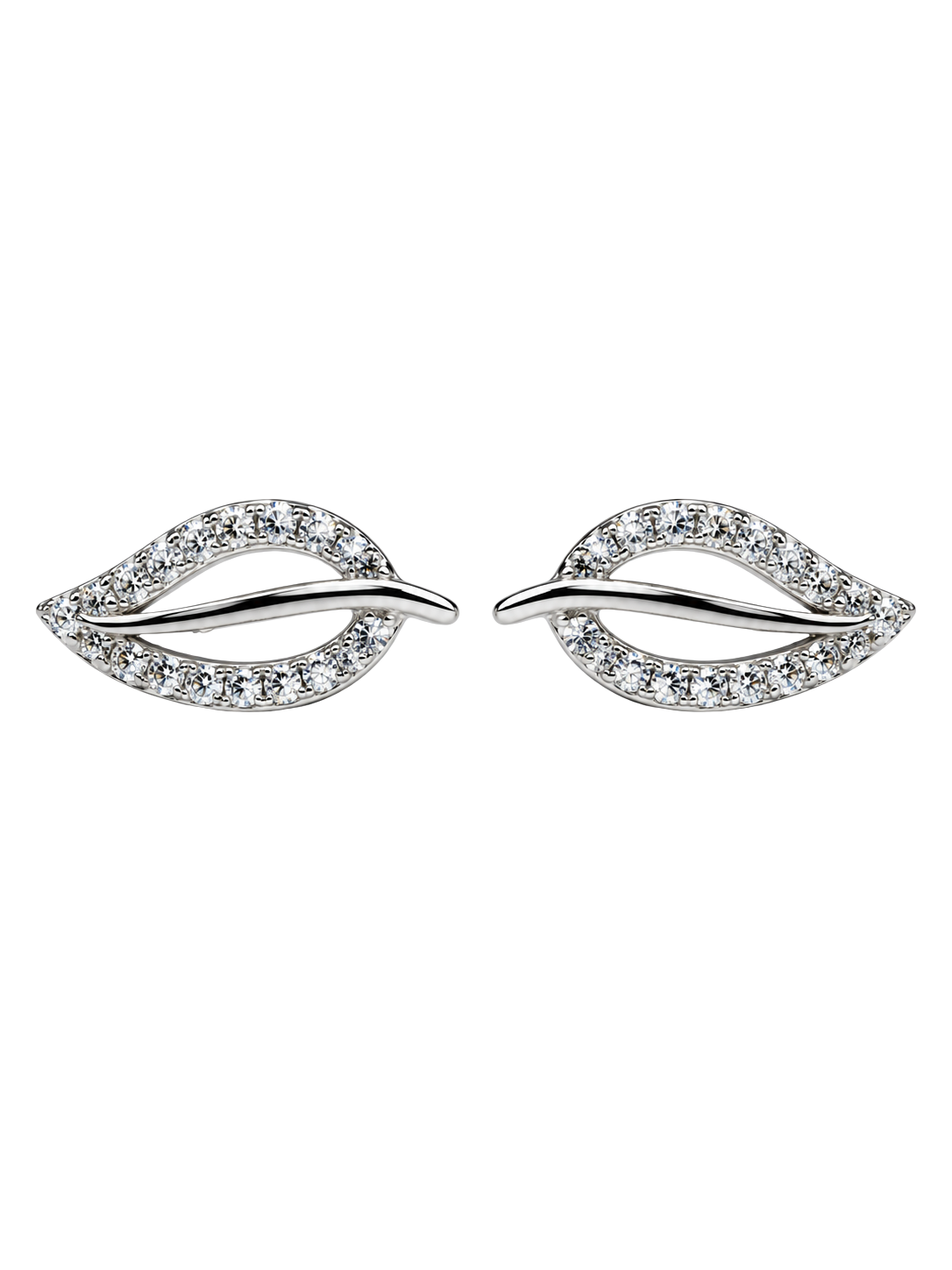 Elegant Crystal Leaf Silver Stud Earrings