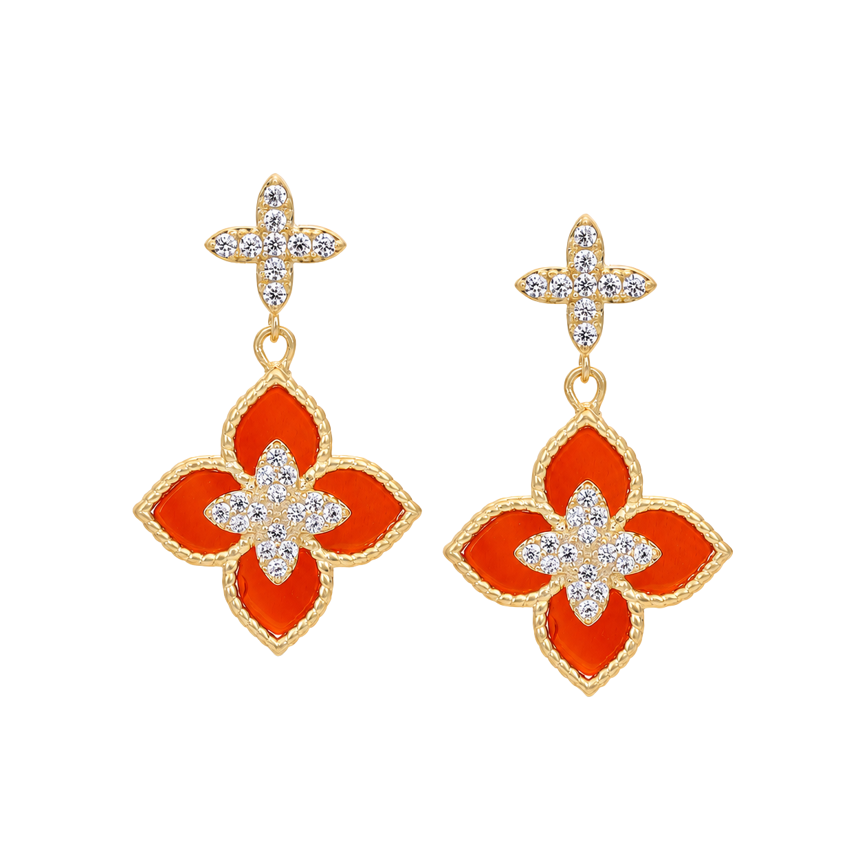Gold Clover Red Studs Earrings