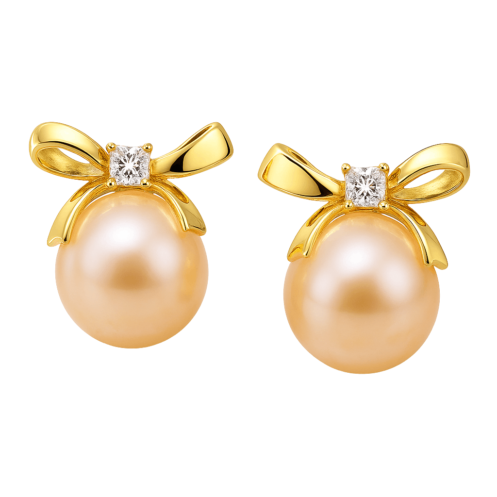 Golden Ribbon Pearl Drops Earring