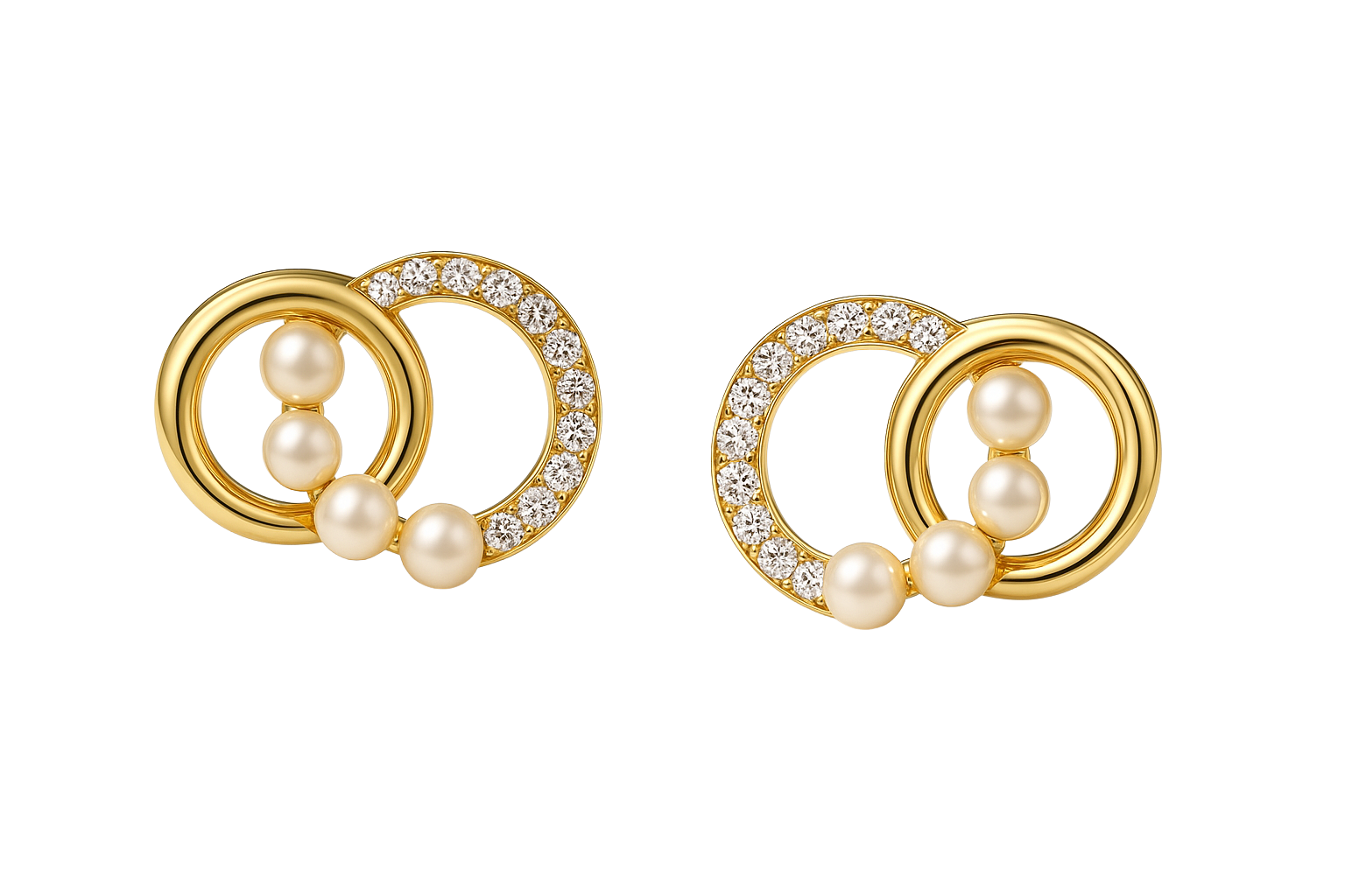 Gold Interlocking Circle Pearl Studs