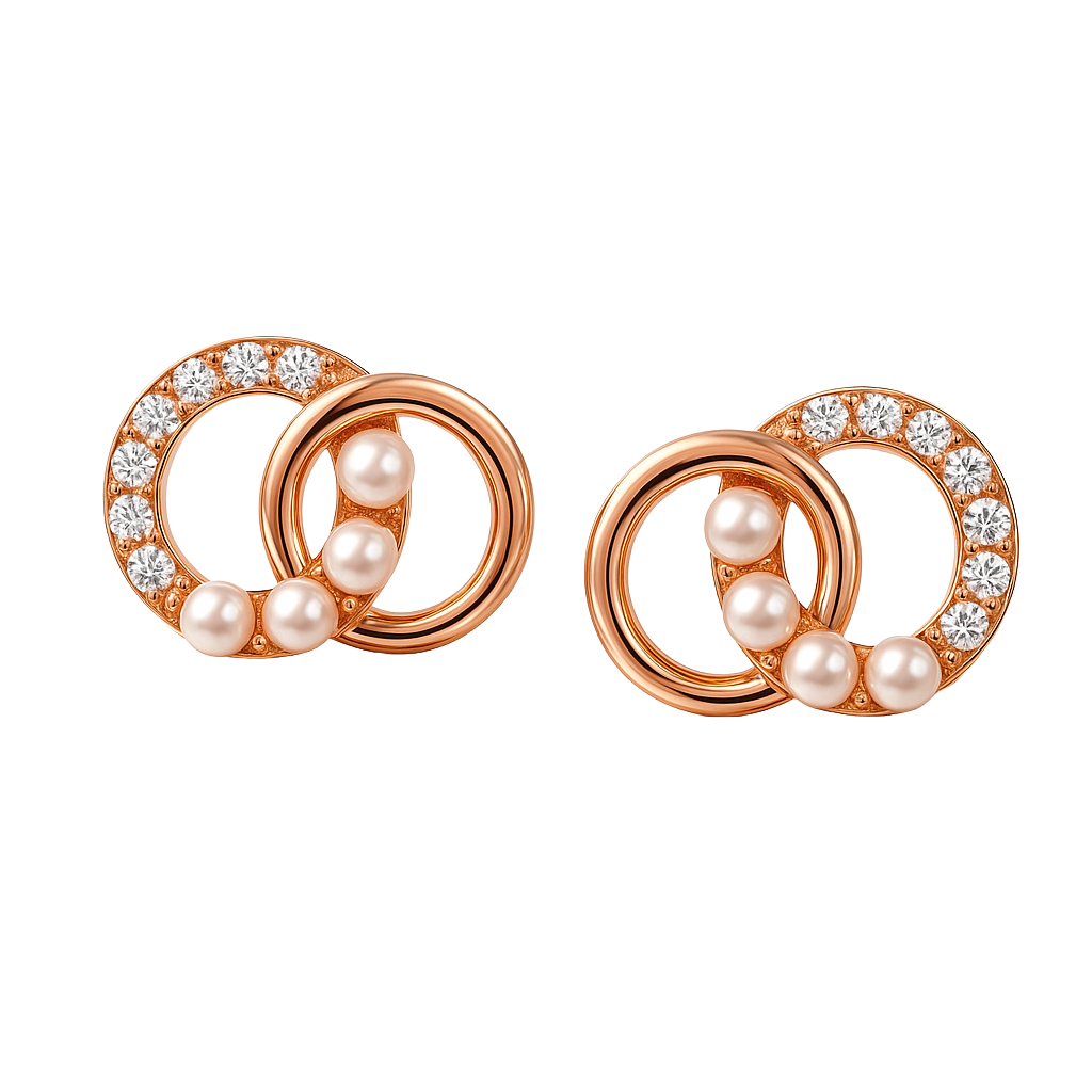 Rosegold Interlocking Circle Pearl Studs