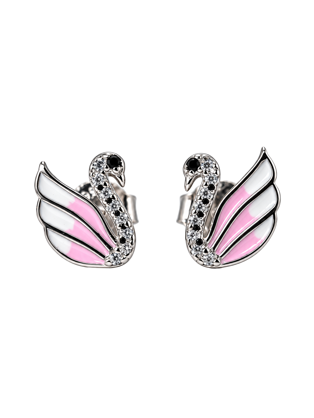 Pink Swan Crystal Silver Stud Earrings