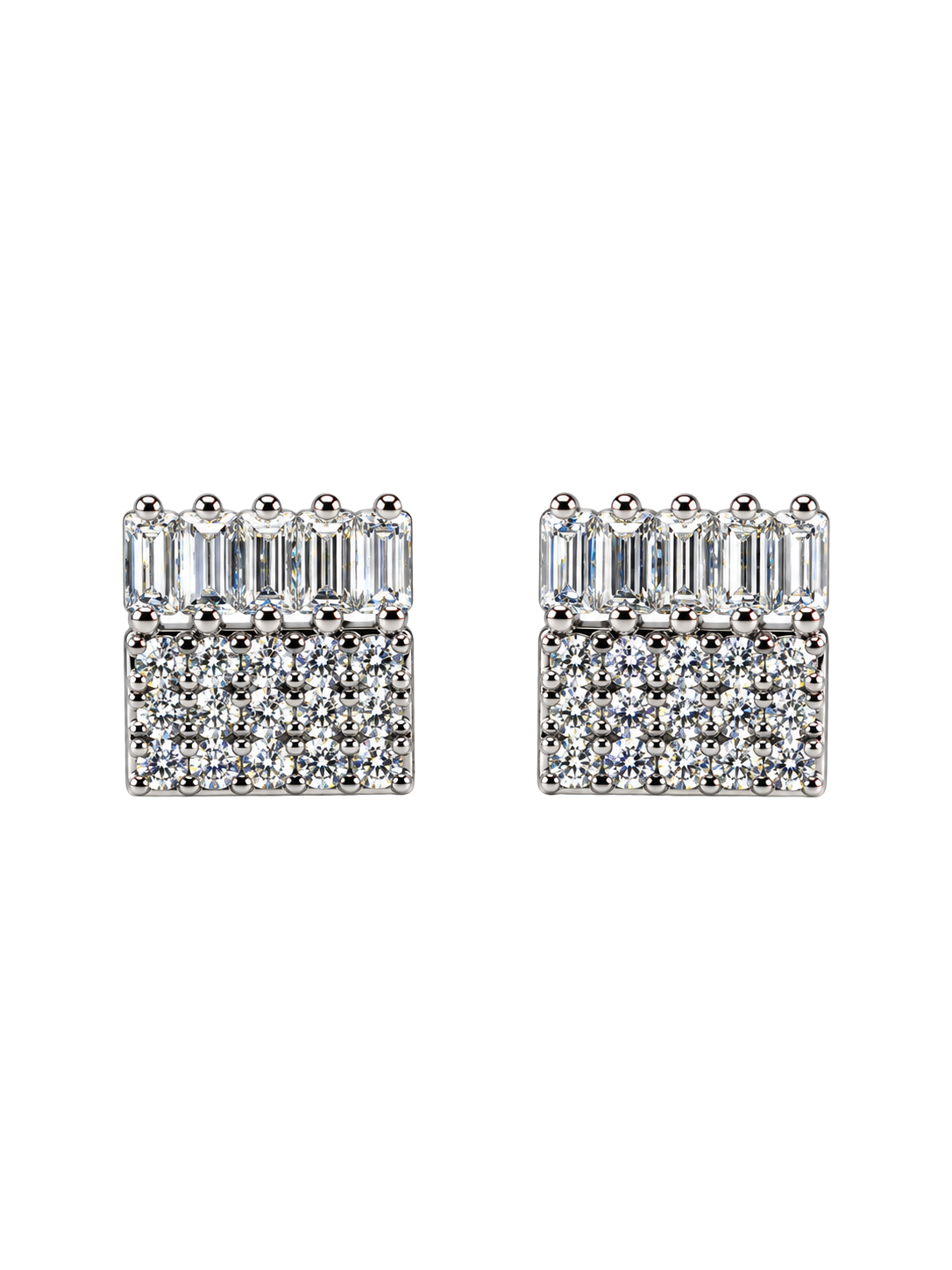 Radiant Baguette Crystal Silver Stud Earrings