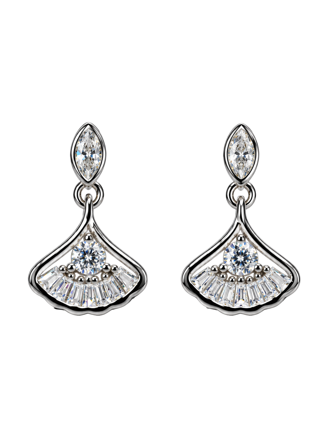 Radiant Fan-Shaped Crystal Silver Earrings