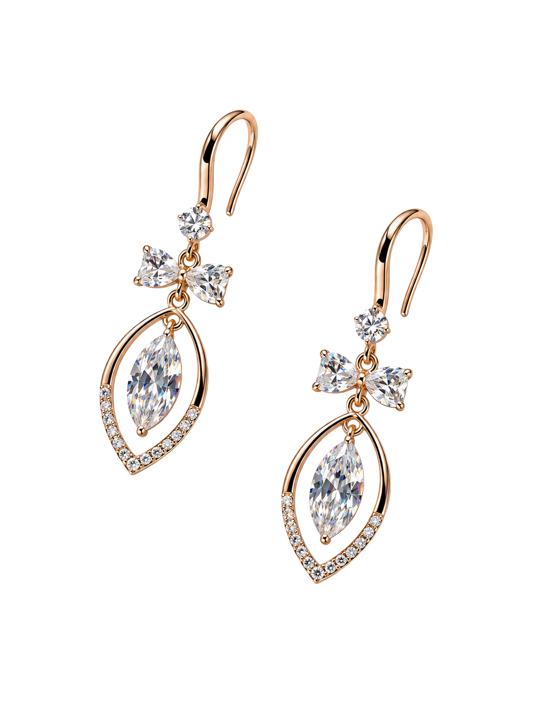 Rose Gold Marquise Cut Crystal Drop Earrings