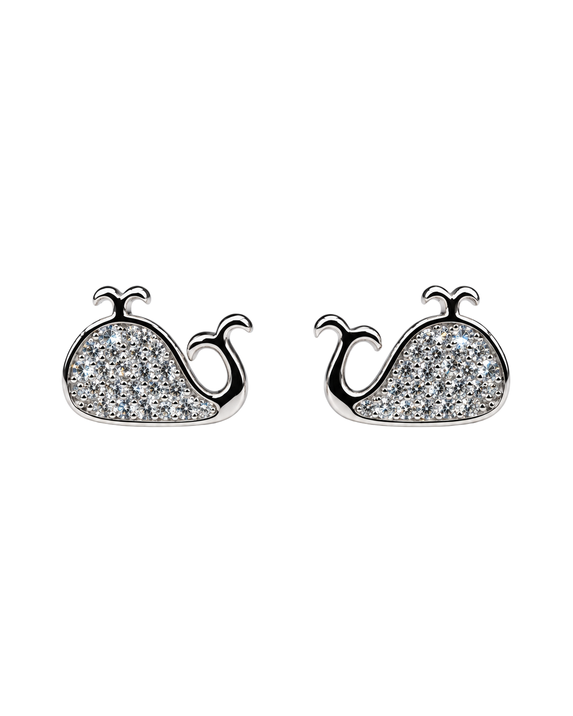 Sparkling Crystal Whale Silver Stud Earrings