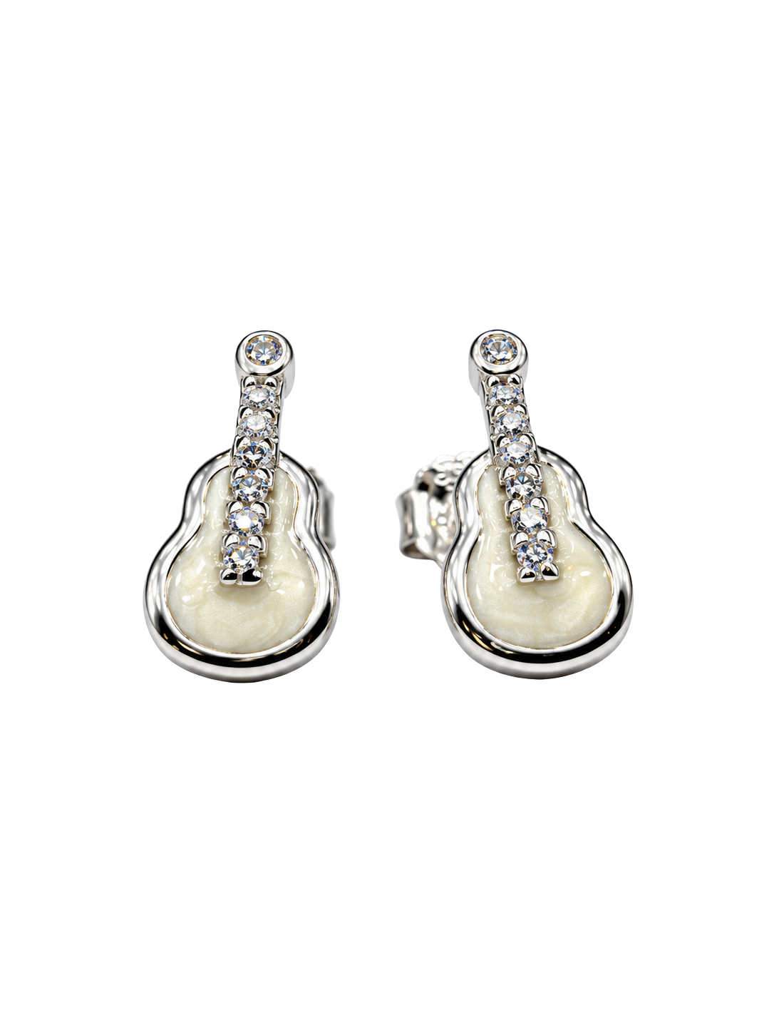 Sparkling Guitar Crystal Silver Stud Earrings