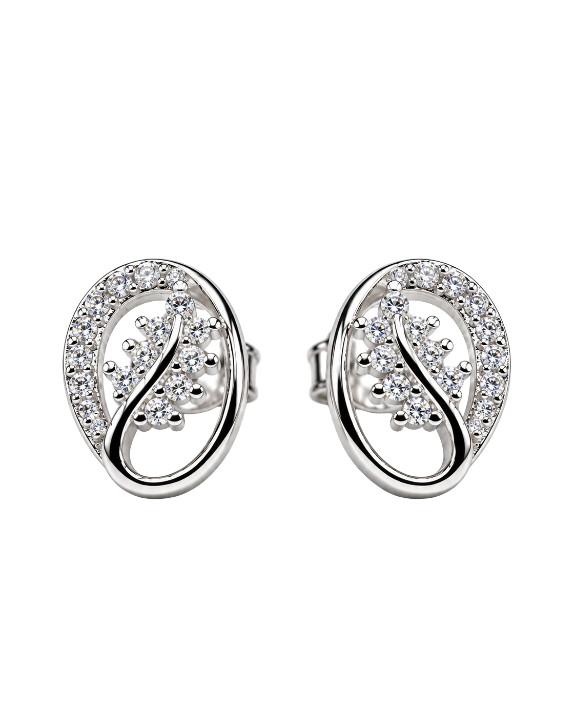 Sparkling Infinity Swirl Silver Stud Earrings