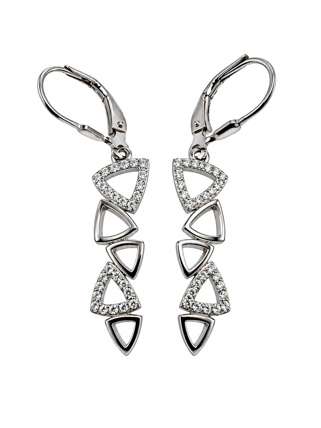 Sparkling Triangle Cascade Silver Drop Earrings