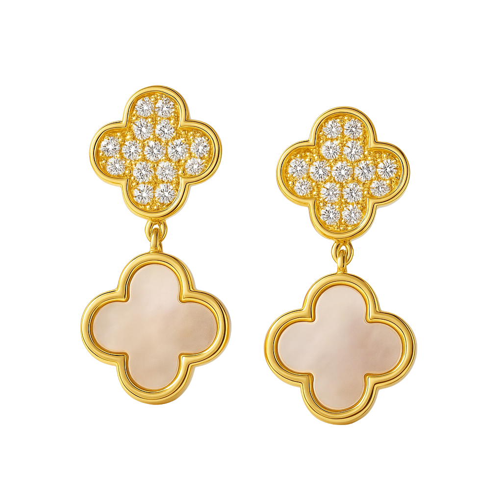 Vintage Clover Leaf White Onyx Studs