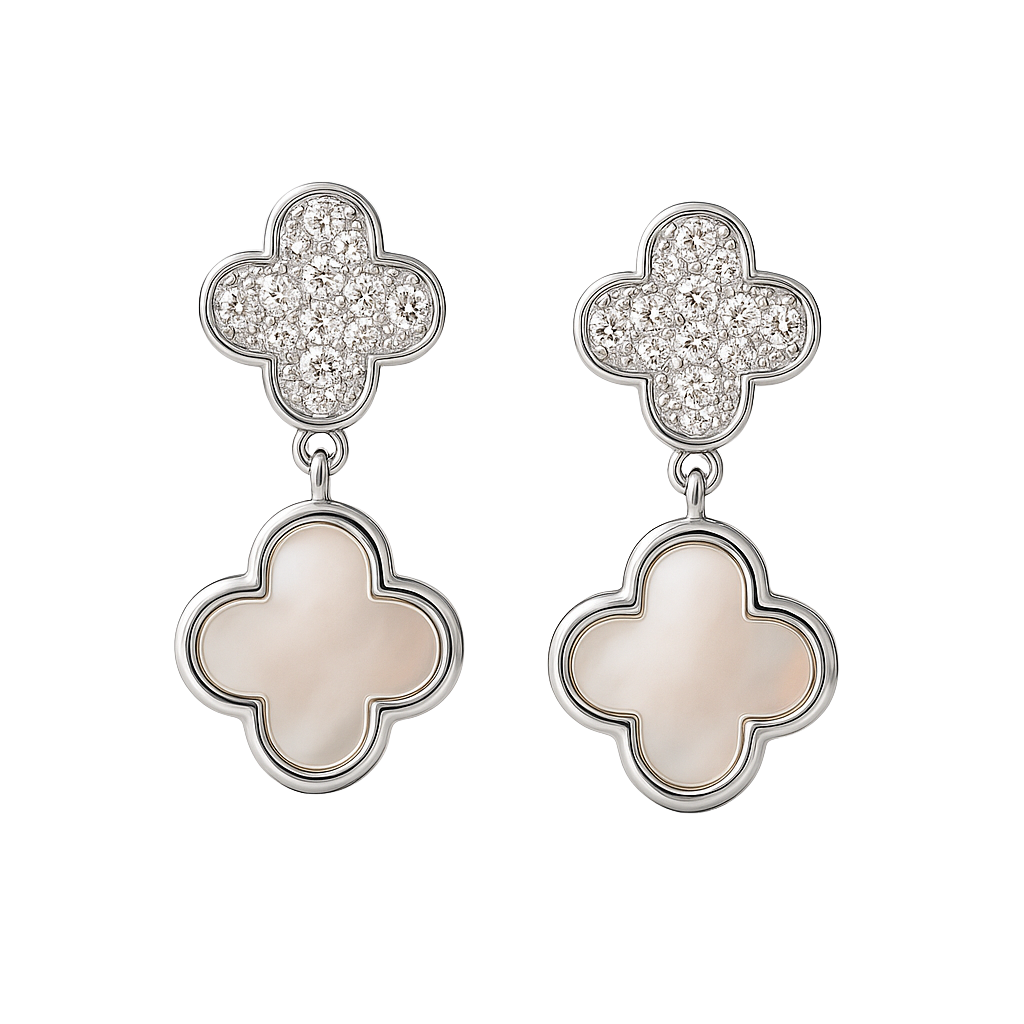 Vintage Clover Leaf White Onyx Studs
