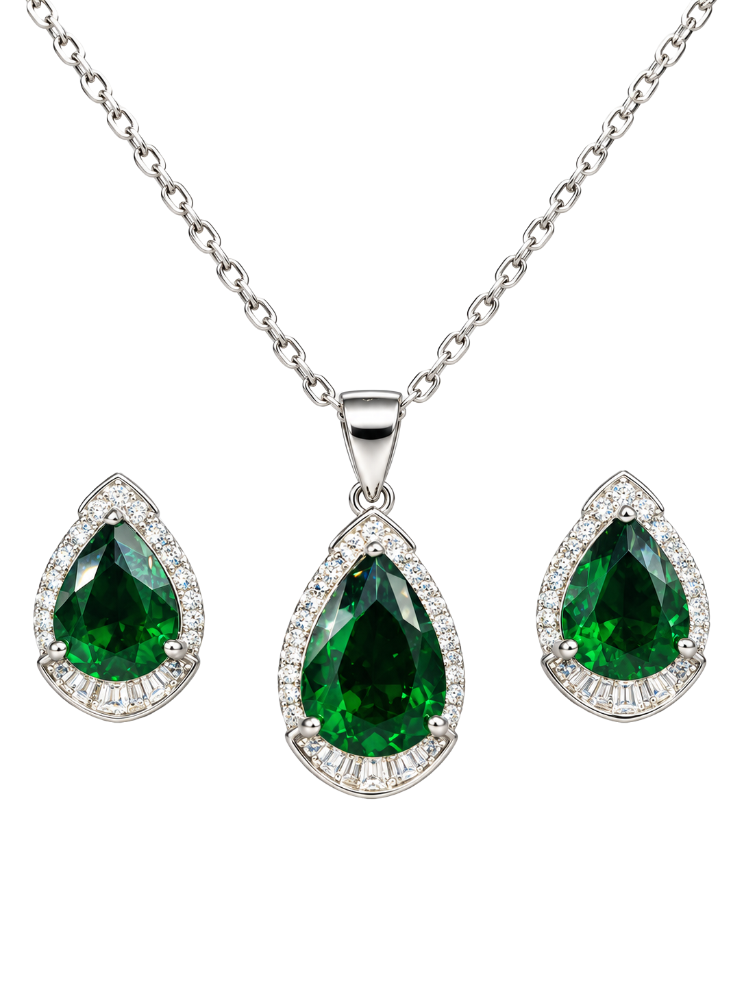 Emerald Green Teardrop Pendant Set