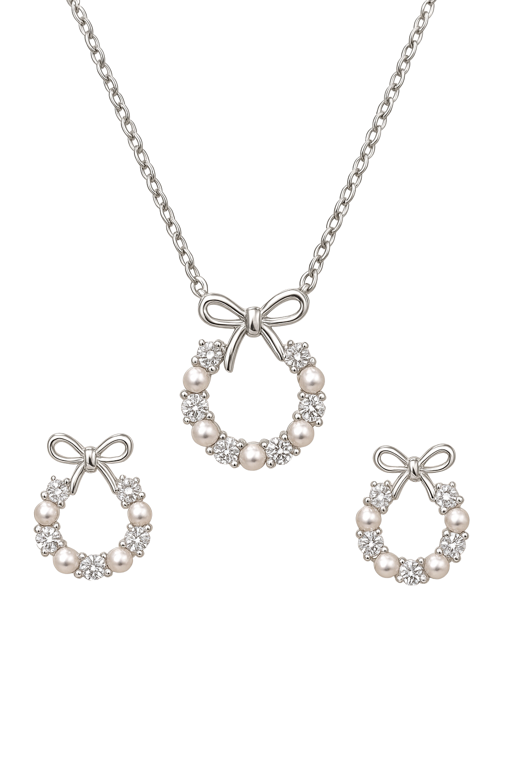 Enchanted Bow Silver Pendant Set