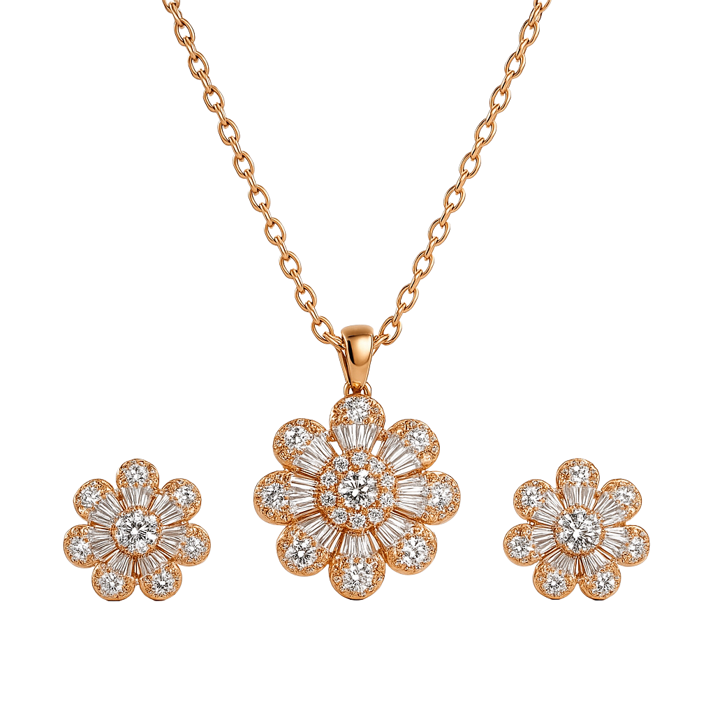 Floral Cascading Rose Gold Ornament Set