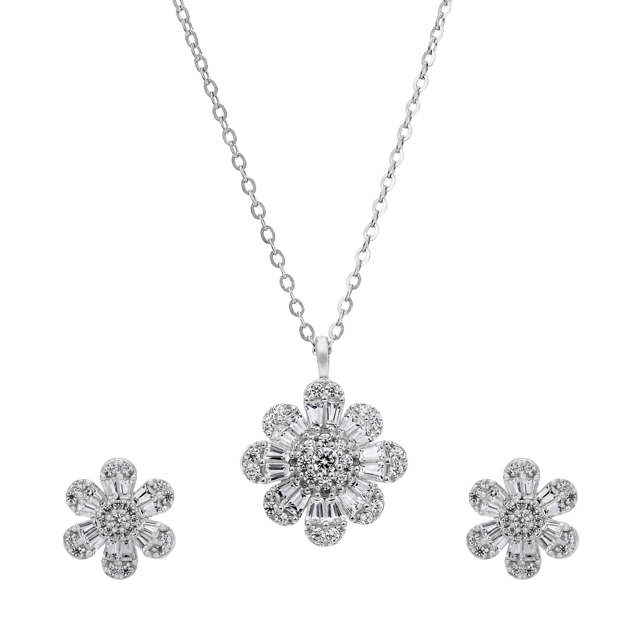 Floral Cascading Silver  Ornament Set