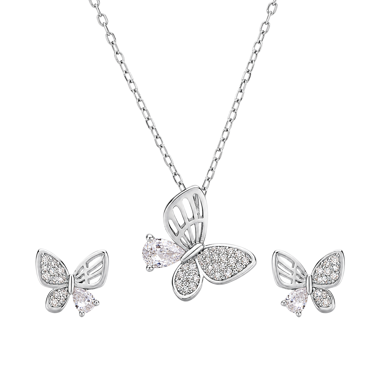 Fluttering Butterfly Silver Finish Set
