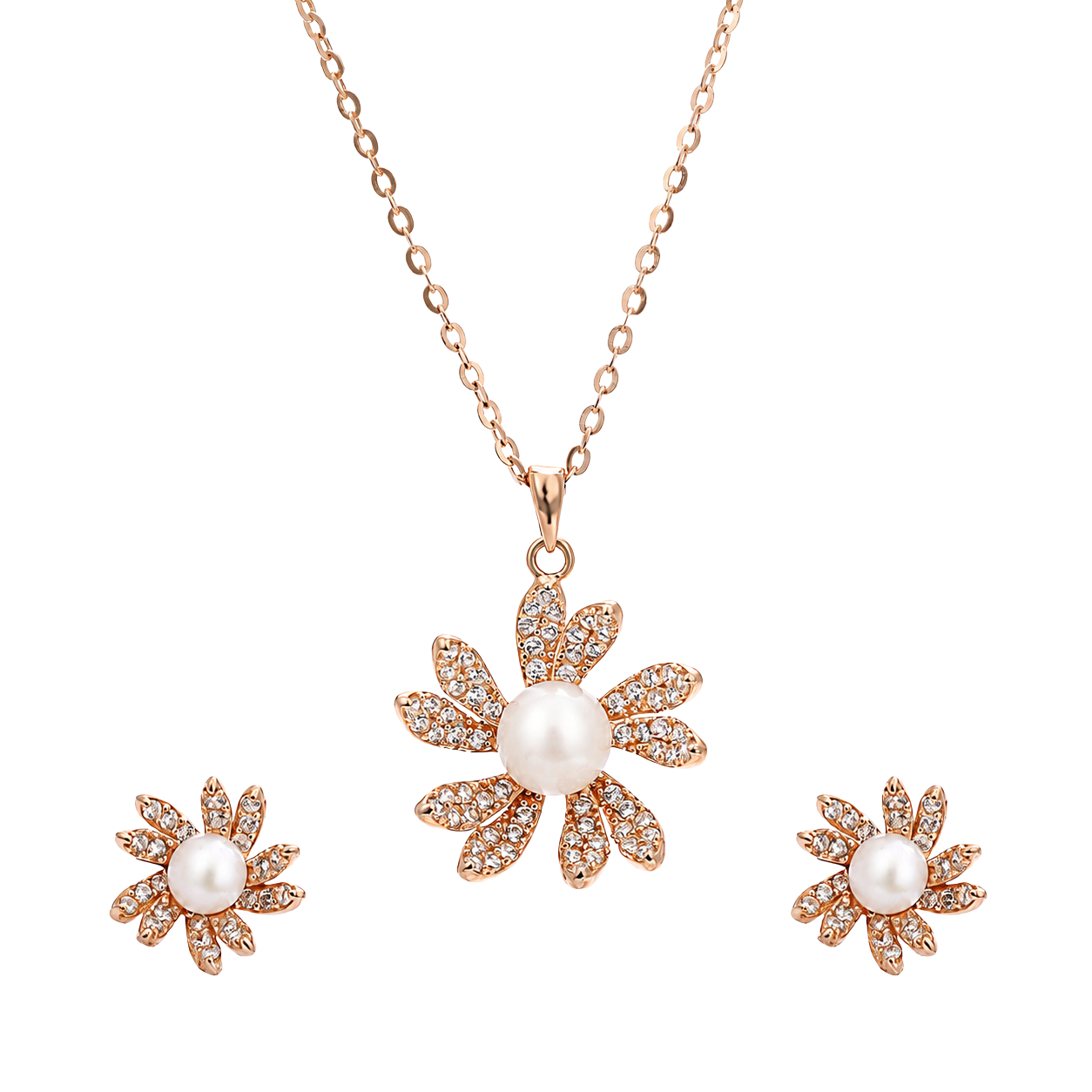 Rosegold Sunflower Bloom Pendant Set