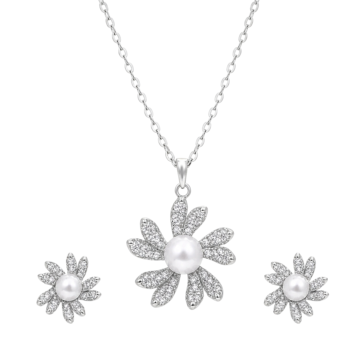 Silver Sunflower Bloom Pendant Set