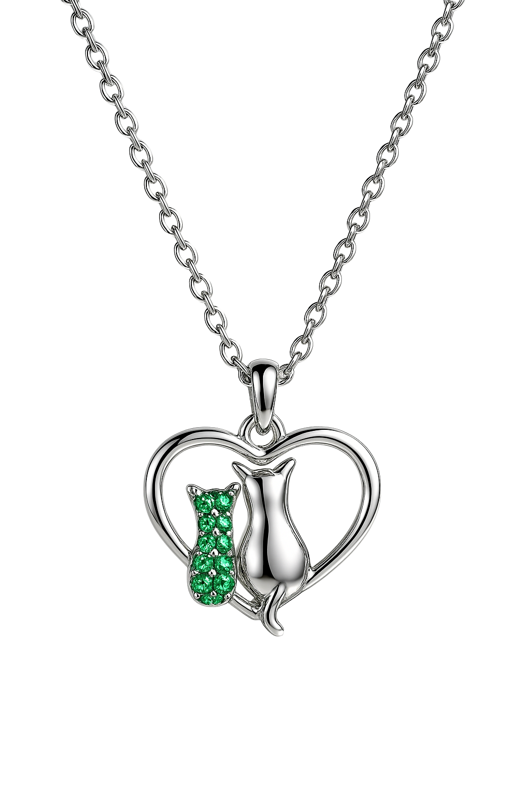 Cat Couple Heart Chain Pendant