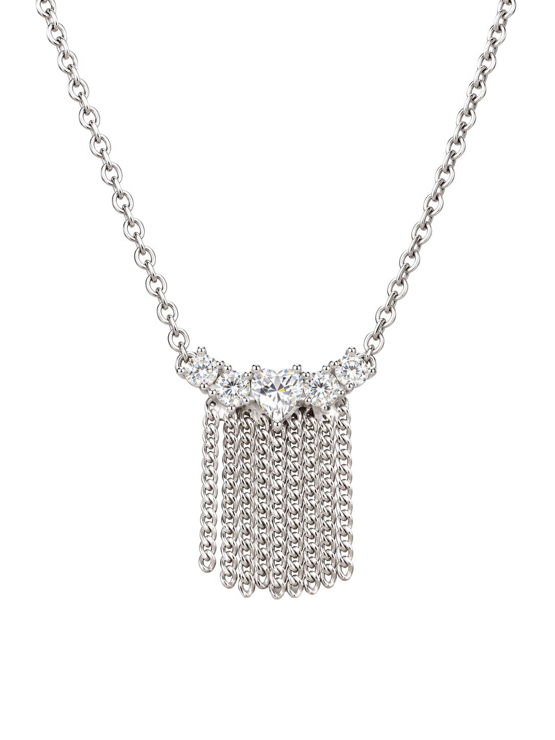 Crystal Cascade Fringe Silver Necklace