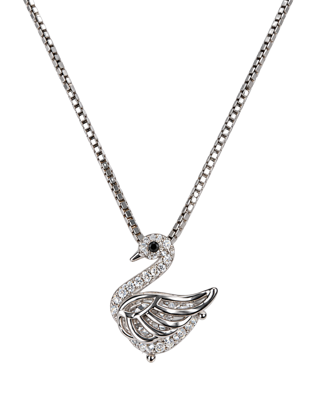 Crystal Swan Silver Chain Pendant Necklace