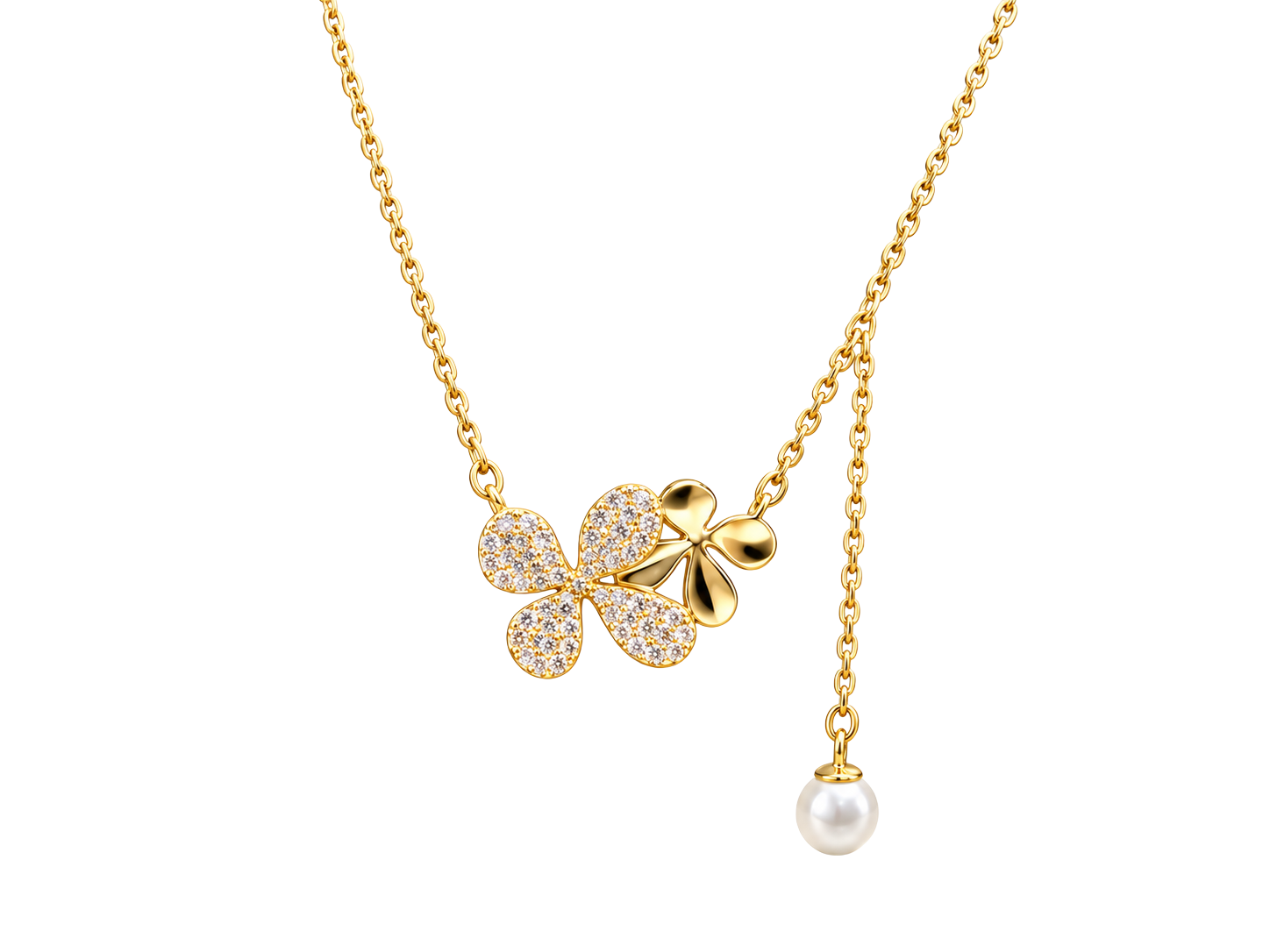 Four Leaf Clover Pearl Drop Gold Plated Necklace