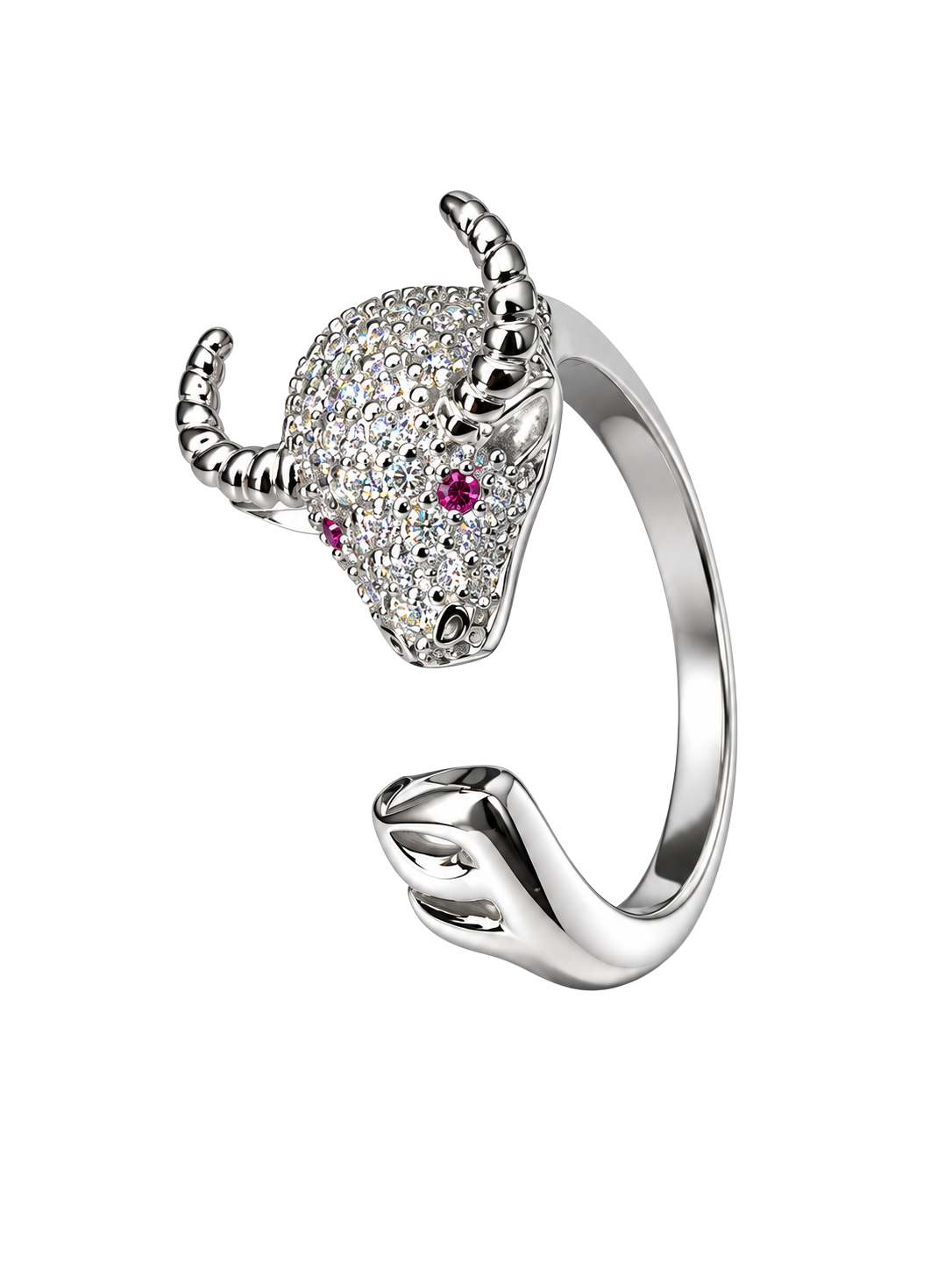 Crystal Bull Head Adjustable Statement Ring