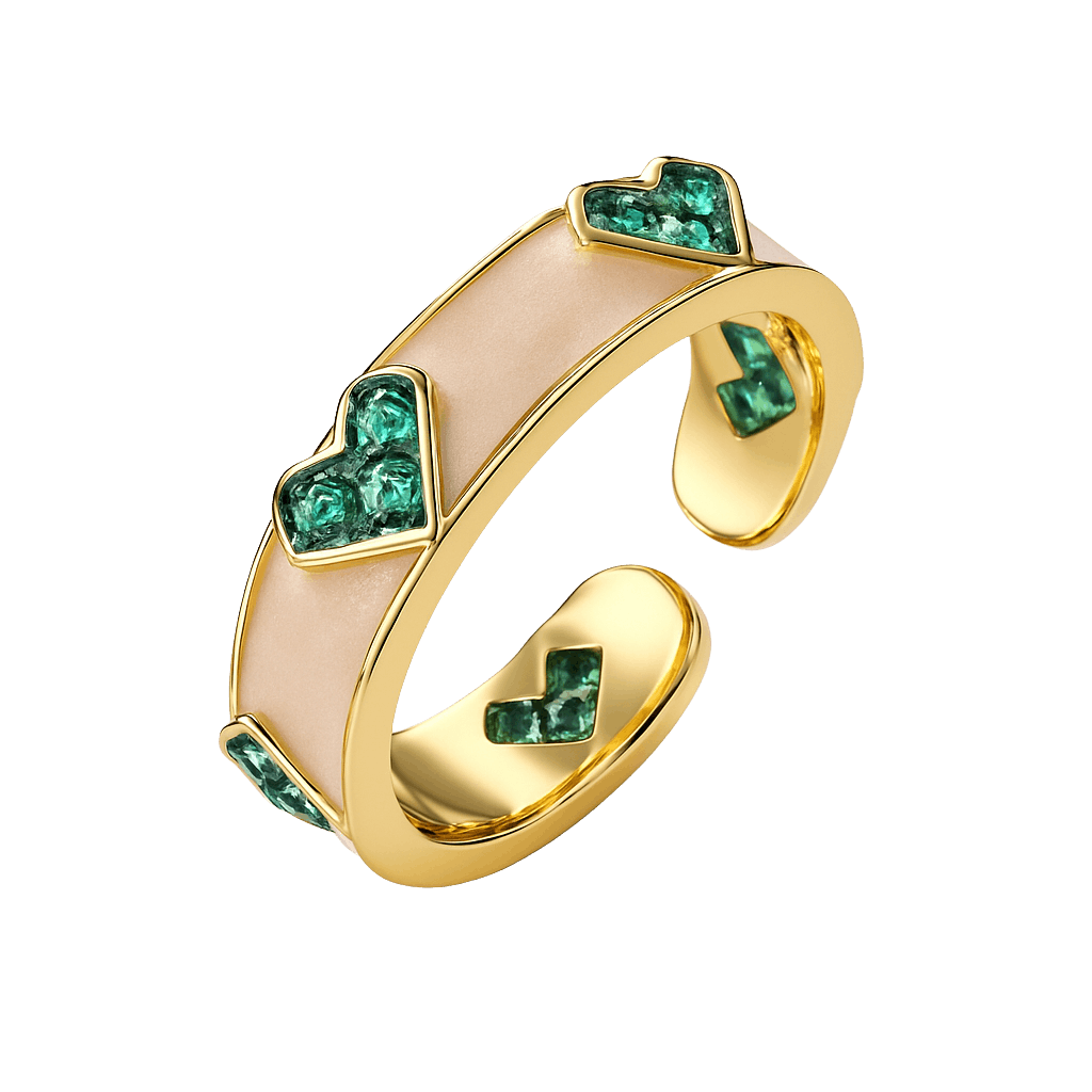 Emerald Green Heart Open Adjustable  Ring