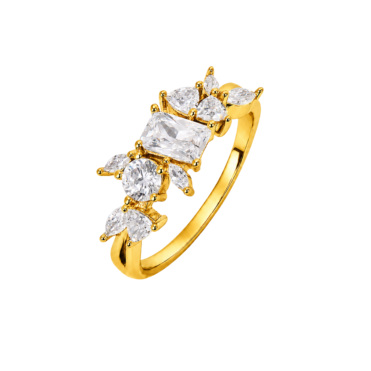 Glistening Multi Crystals Band Ring