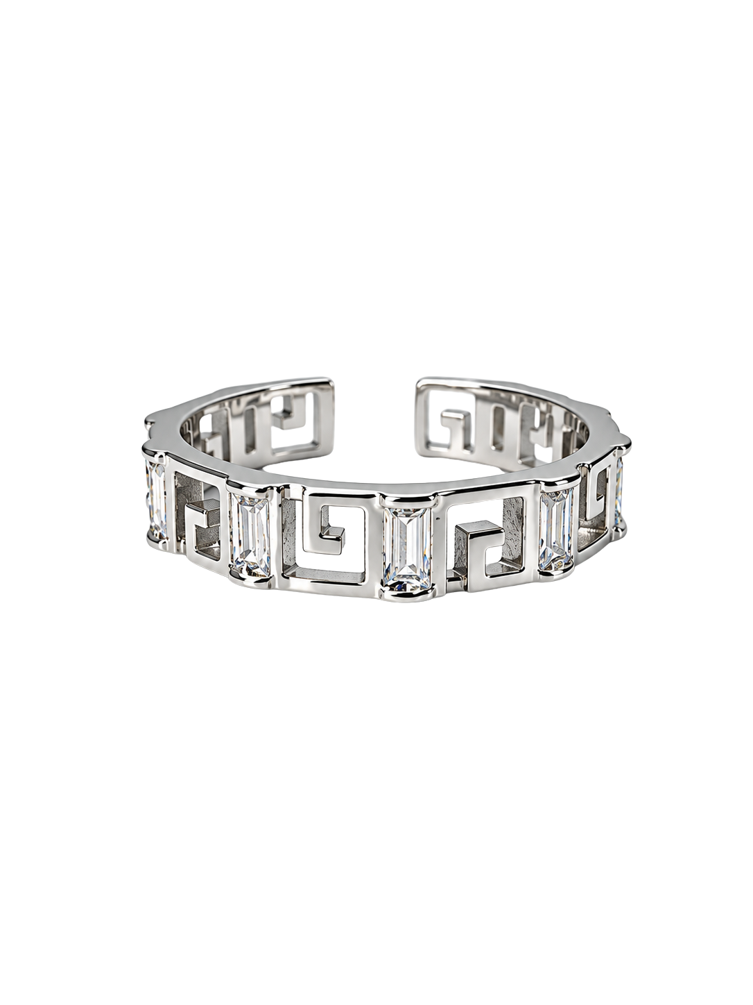 Luxe Greek Key Baguette Crystal Open Ring
