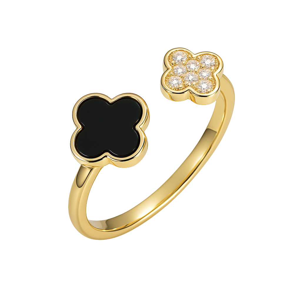 Midnight Black Clover Charm Ring