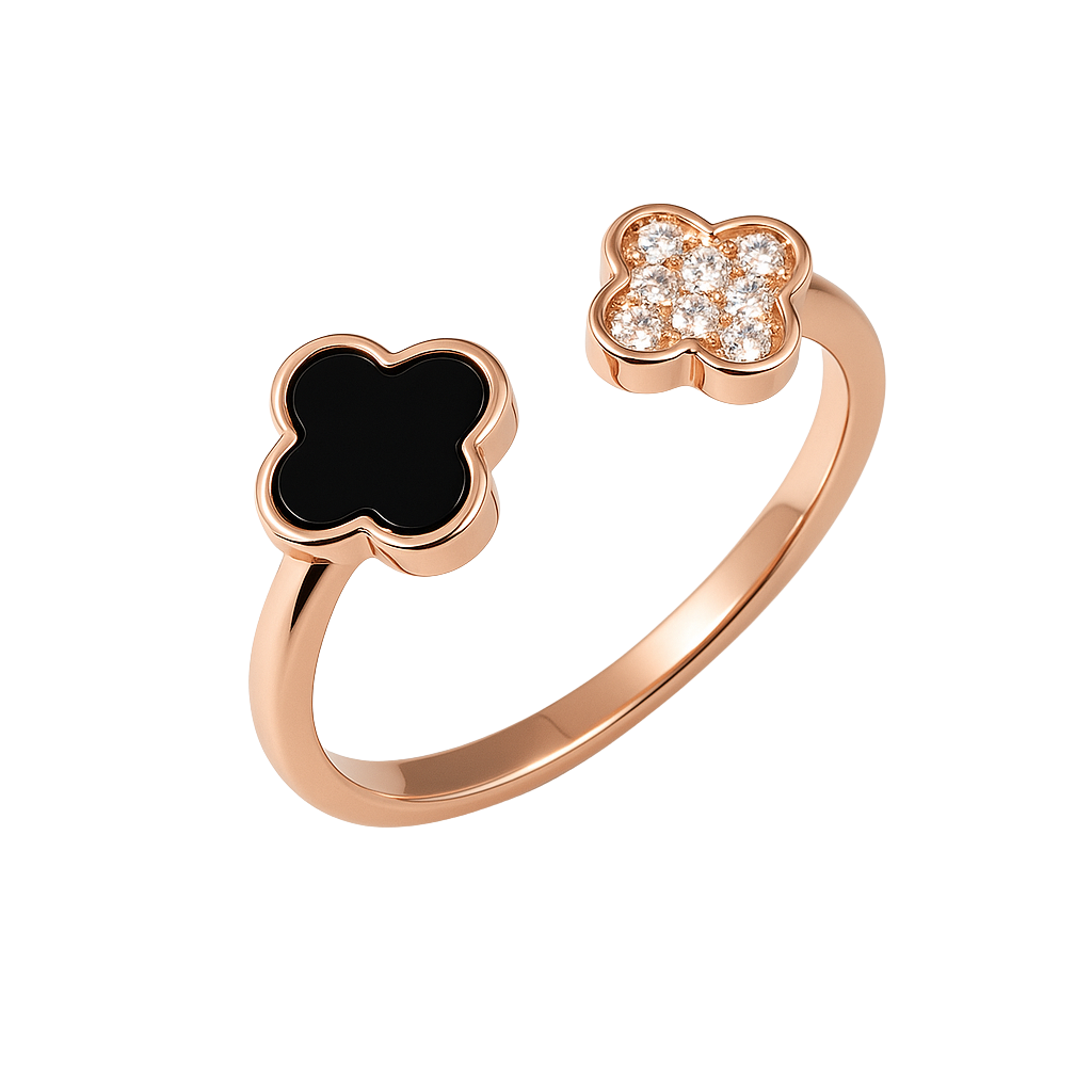 Midnight Black Clover Charm Ring