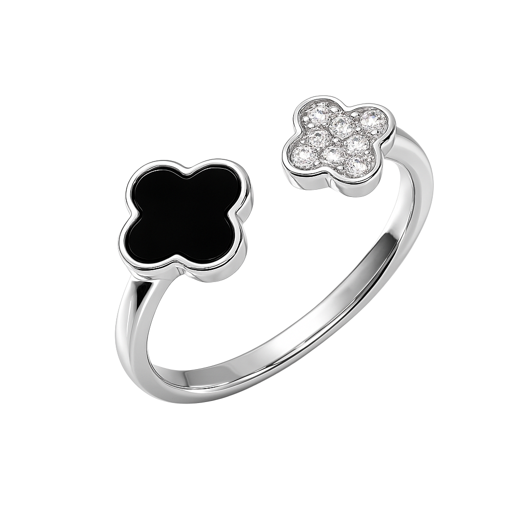 Midnight Black Clover Charm Ring