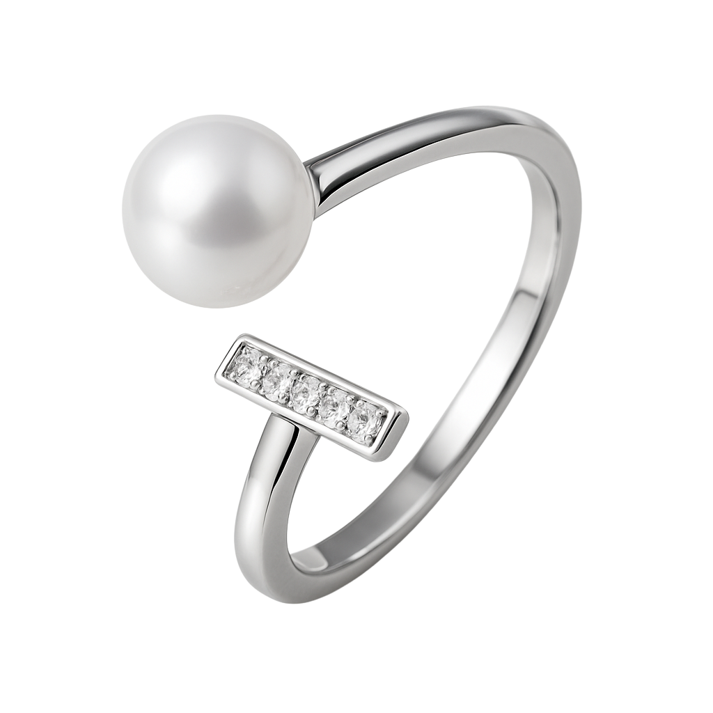 Modernist Pearl Drop Offset Ring