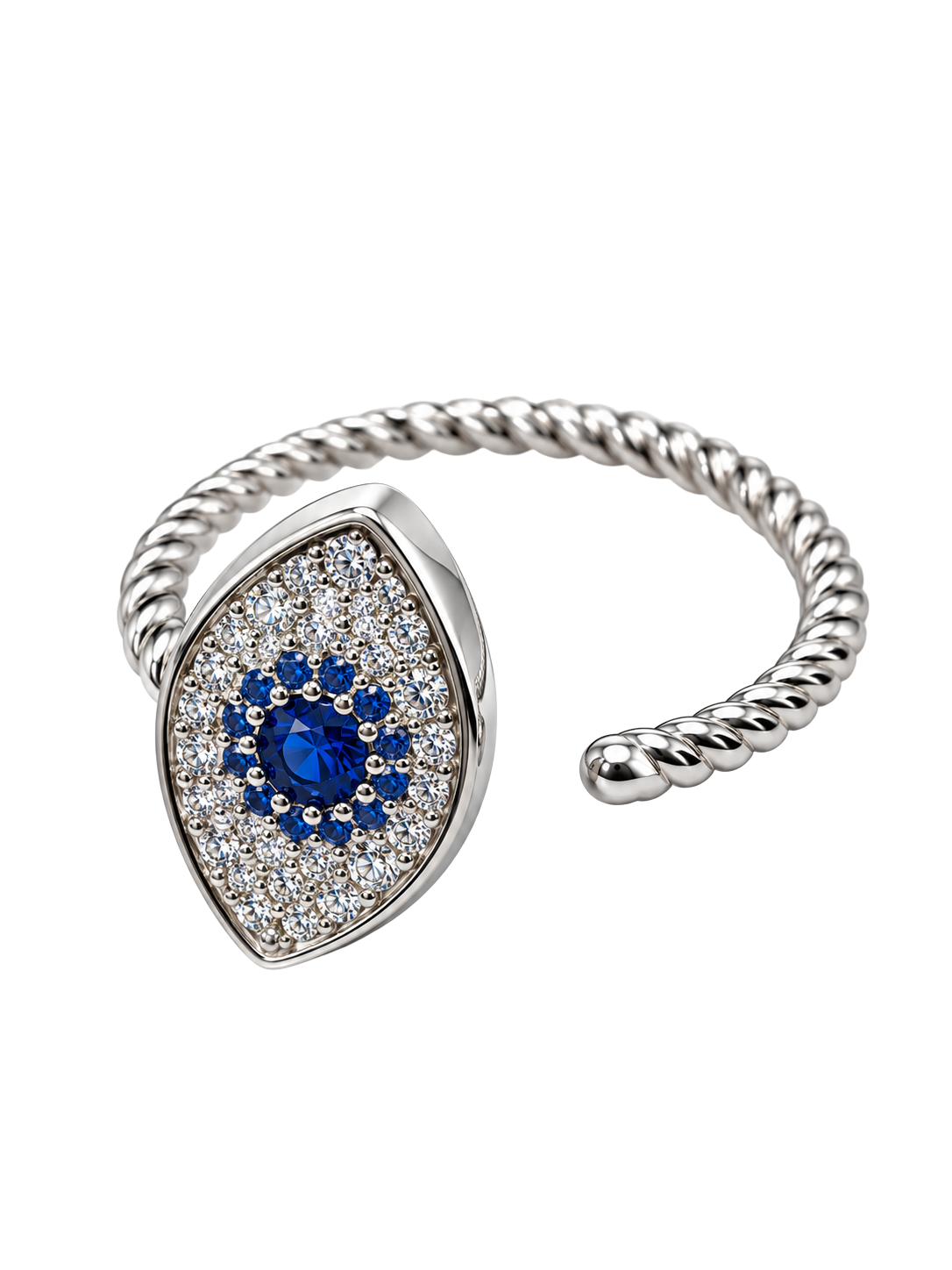 Royal Blue Sapphire Halo Twisted Silver Ring