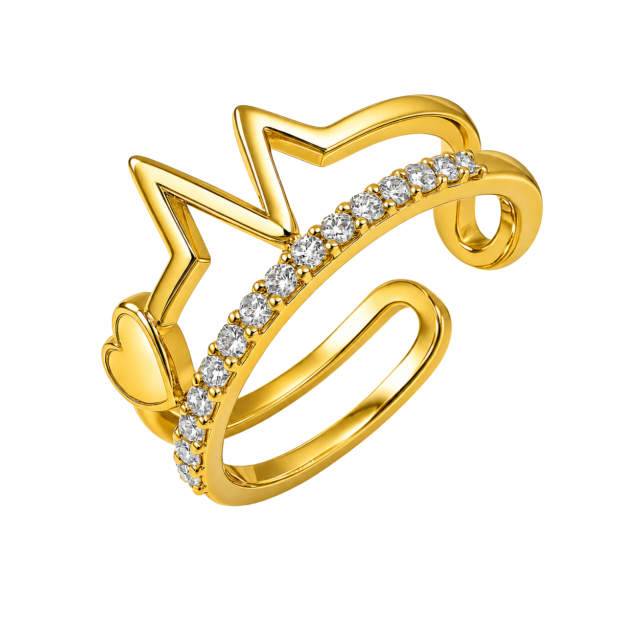 Golden Heartbeat Pave Open Adjustable Ring