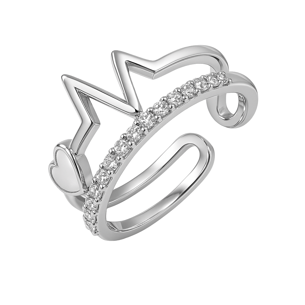 Silver Heartbeat Pave Open Adjustable Ring