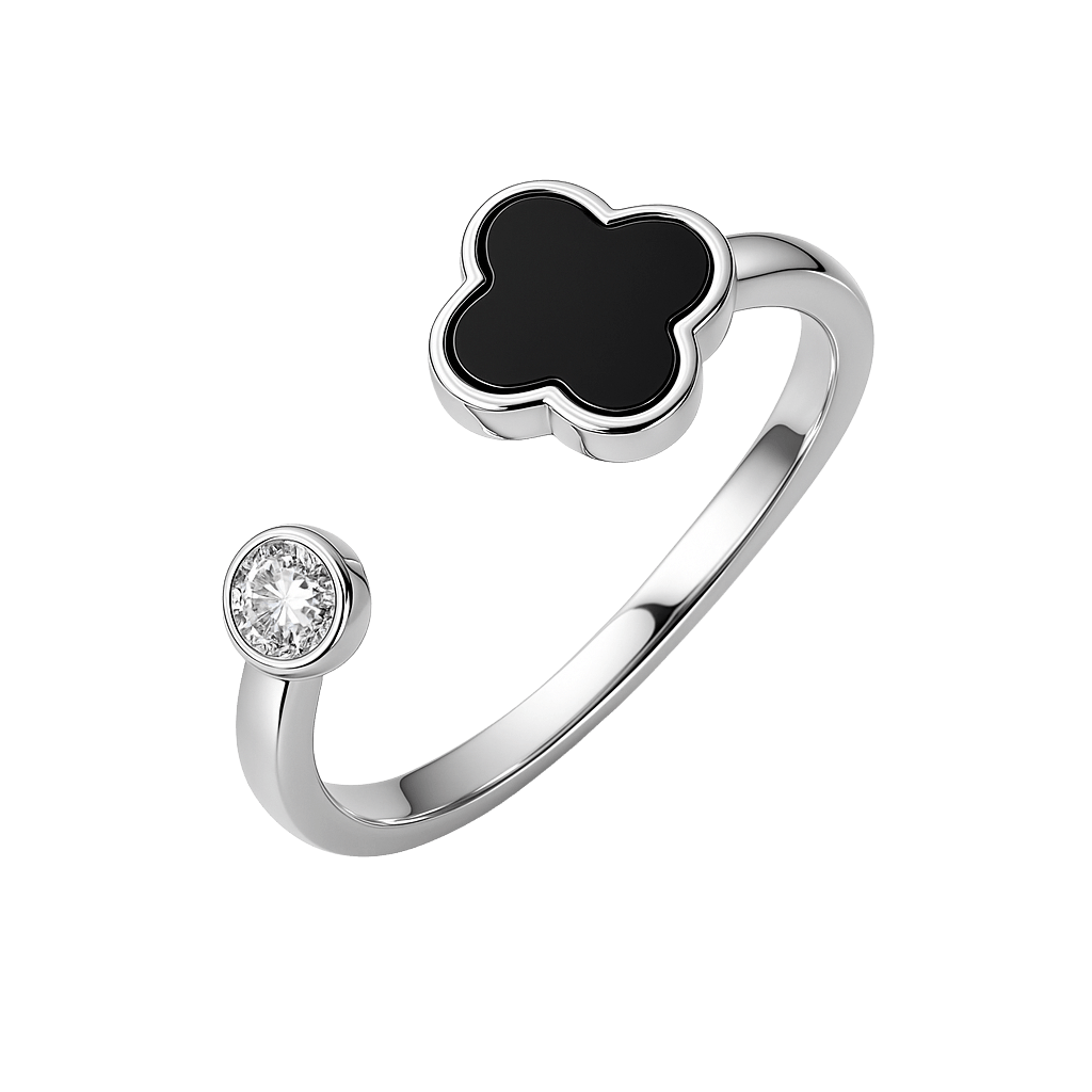 Sleek Black Clover Minimalist Ring